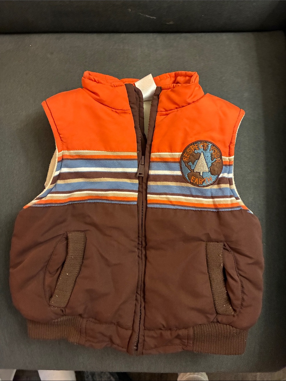 Orange & Brown Puffer Vest for Kids - Soft Insulated Vest